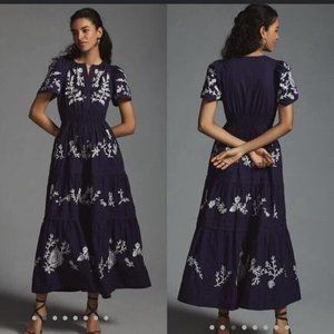 Anthropologie Somerset maxi dress: embroidered edition navy/white NWT